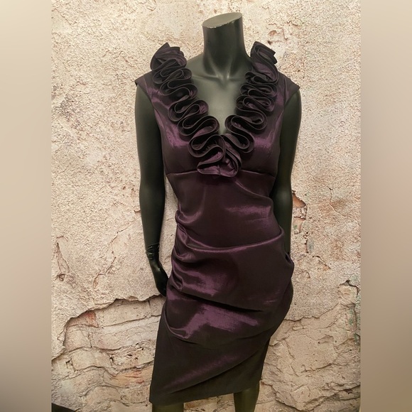 BA Nites Eggplant Stretch Sateen Cocktail Dress - Picture 2 of 8